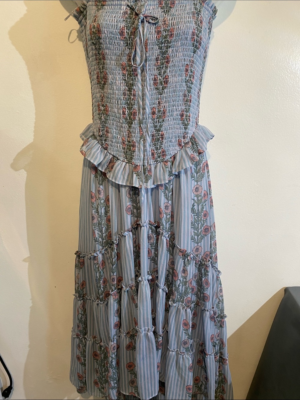 FP Movement by Free People Light Blue Floral Smocked Maxi Dress